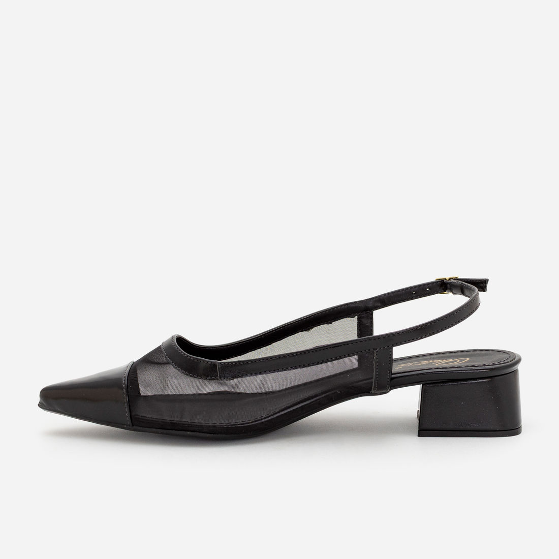Slingback em Tela com Salto Baixo Preto Slingback em Tela com Salto Baixo Preto