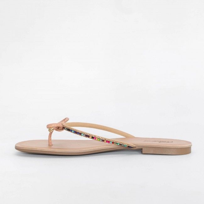 Rasteira Prática com Lacinho e Pedraria Colorida Bege Rasteira Prática com Lacinho e Pedraria Colorida Bege