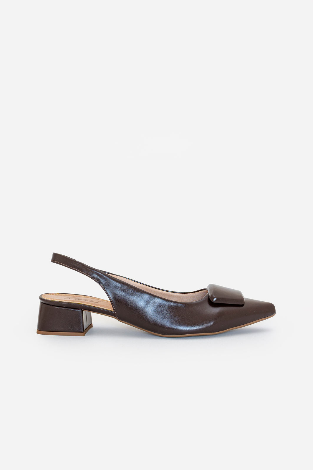 Slingback com Enfeite e Salto Baixo Marrom Slingback com Enfeite e Salto Baixo Marrom