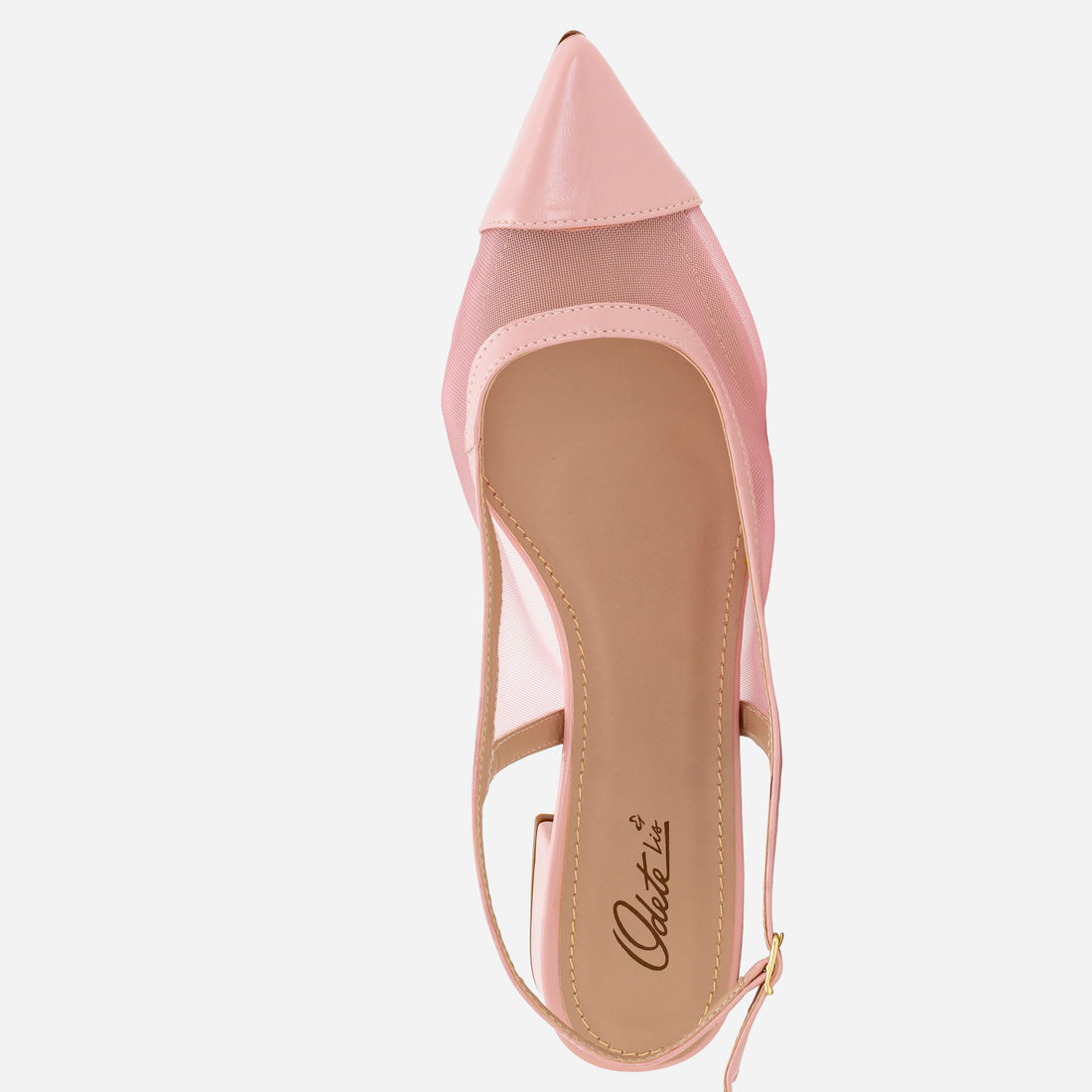 Slingback em Tela com Salto Baixo Rosa Claro Slingback em Tela com Salto Baixo Rosa Claro