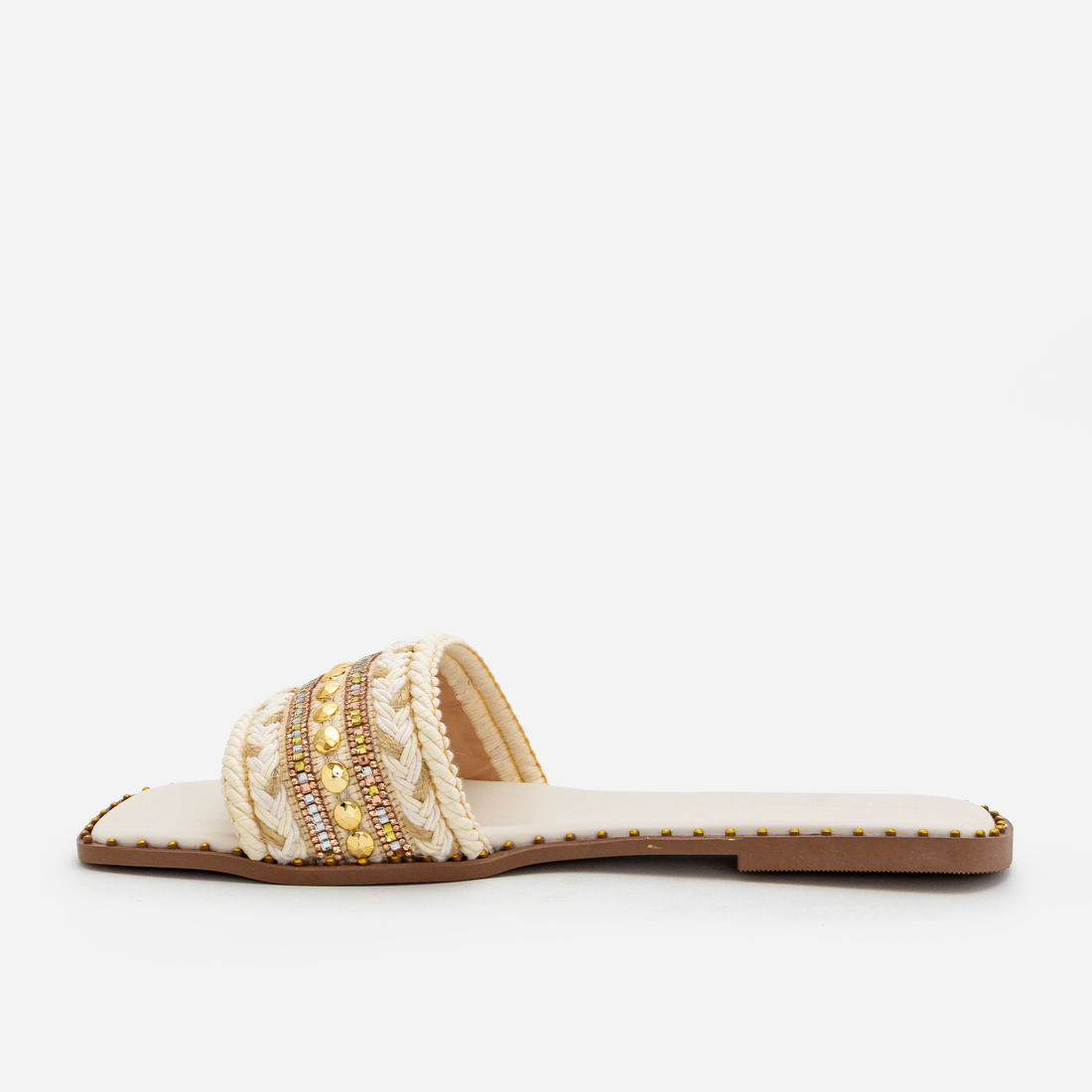 Rasteira com Tira Larga Bordada Off White Rasteira com Tira Larga Bordada Off White