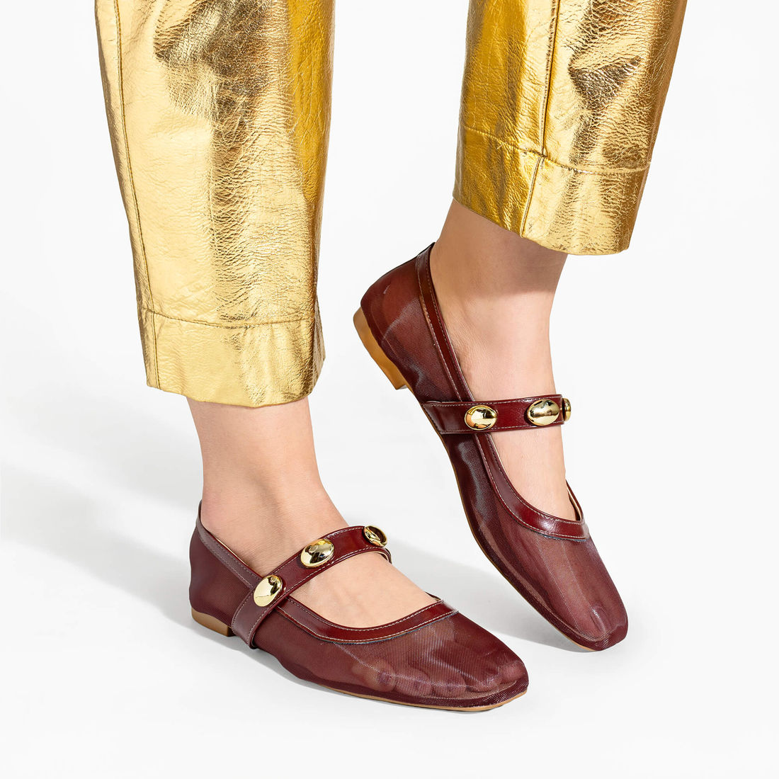 Sapatilha Boneca Transparente com Enfeites Bordo Sapatilha Boneca Transparente com Enfeites Bordo