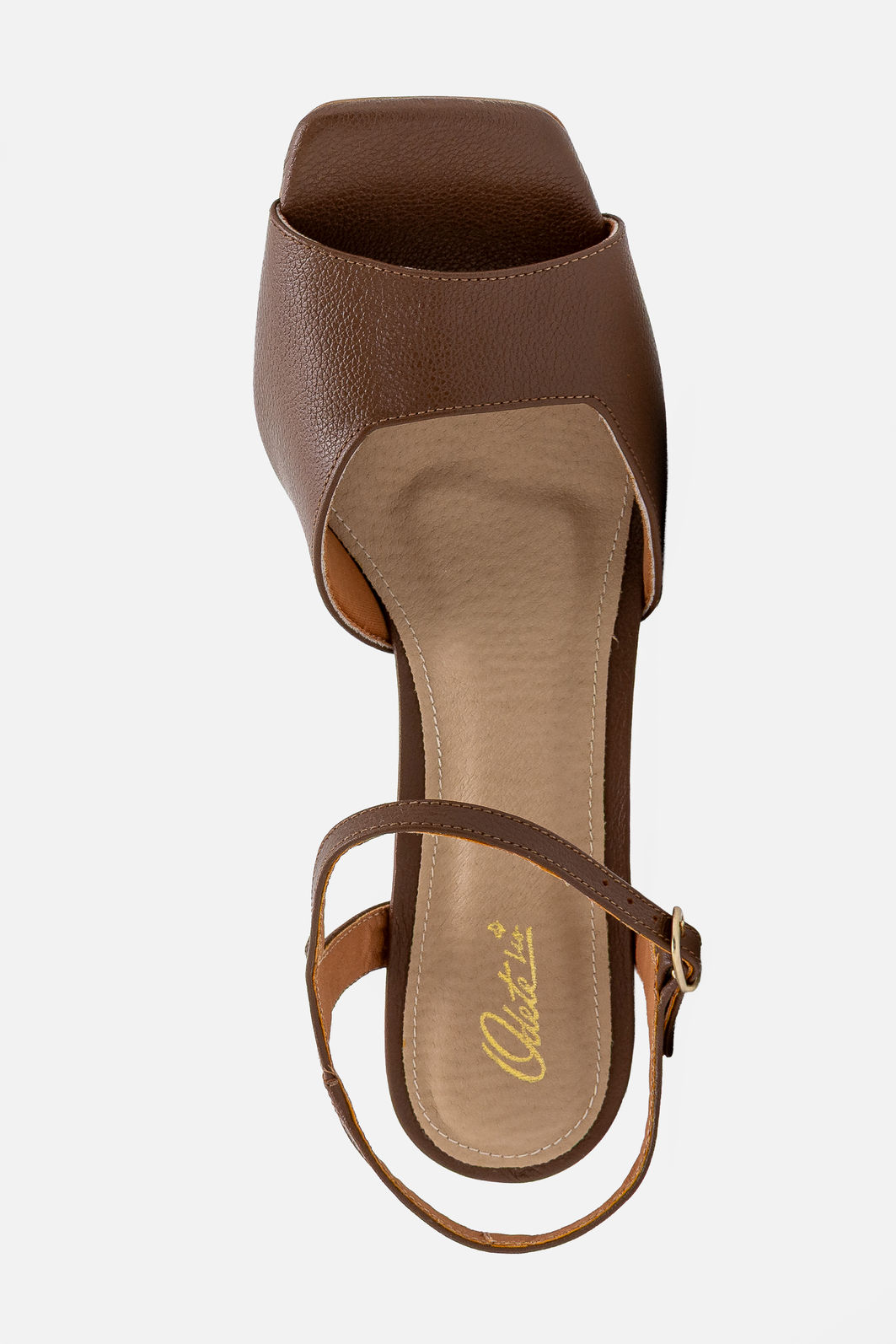 Sandália Elegante com Salto Bloco em Couro Café Sandália Elegante com Salto Bloco em Couro Café