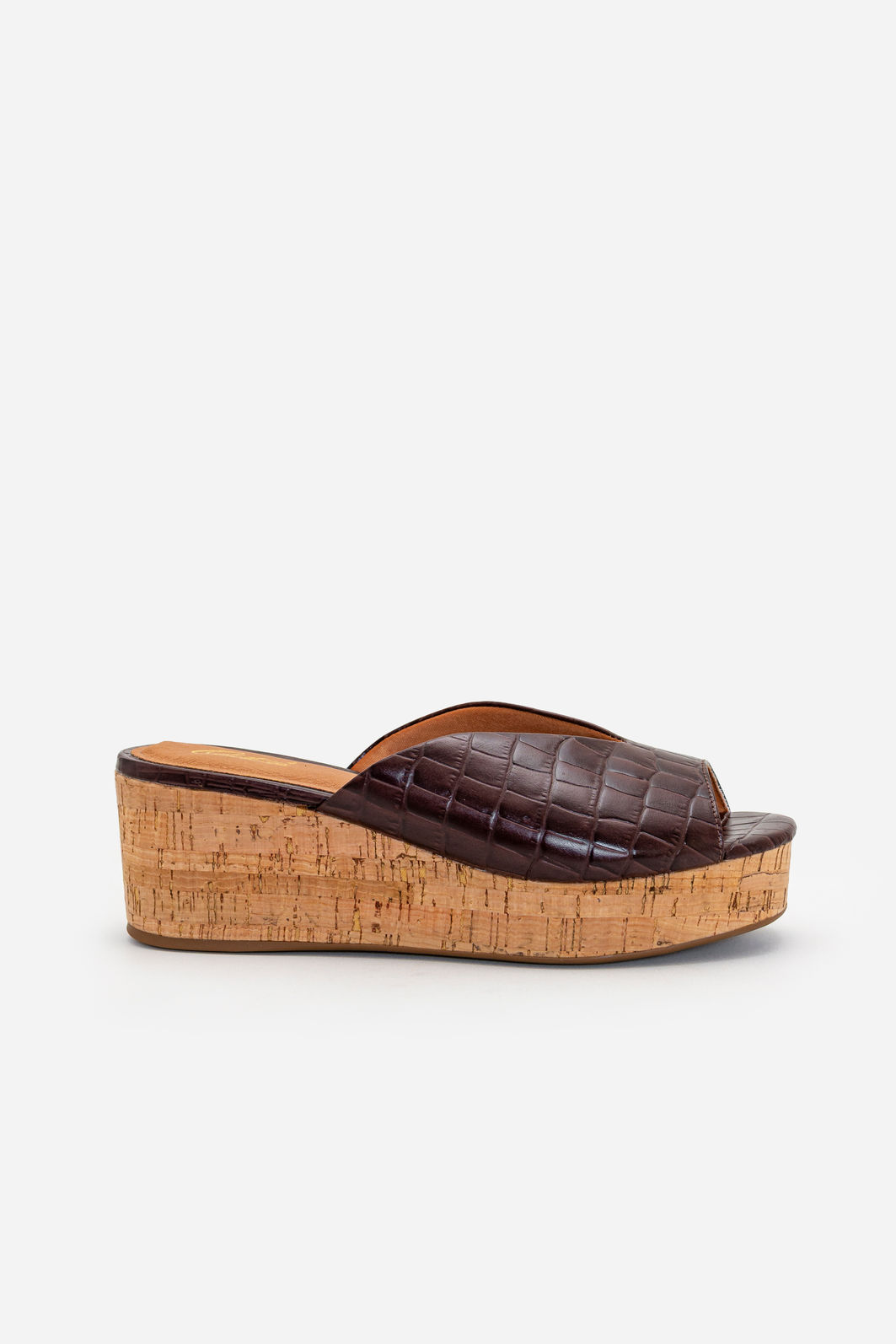 Mule em Croco com Salto Anabela Cortiça Marrom Mule em Croco com Salto Anabela Cortiça Marrom