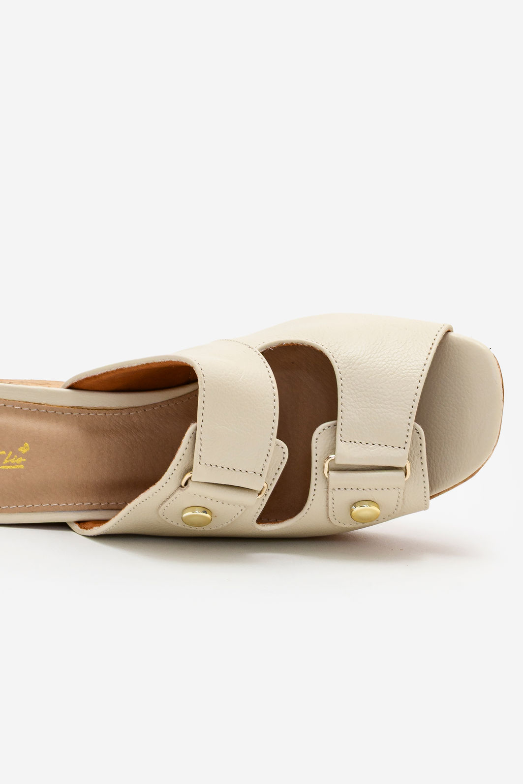 Mule em Couro com Salto de Cortiça Natural Off White