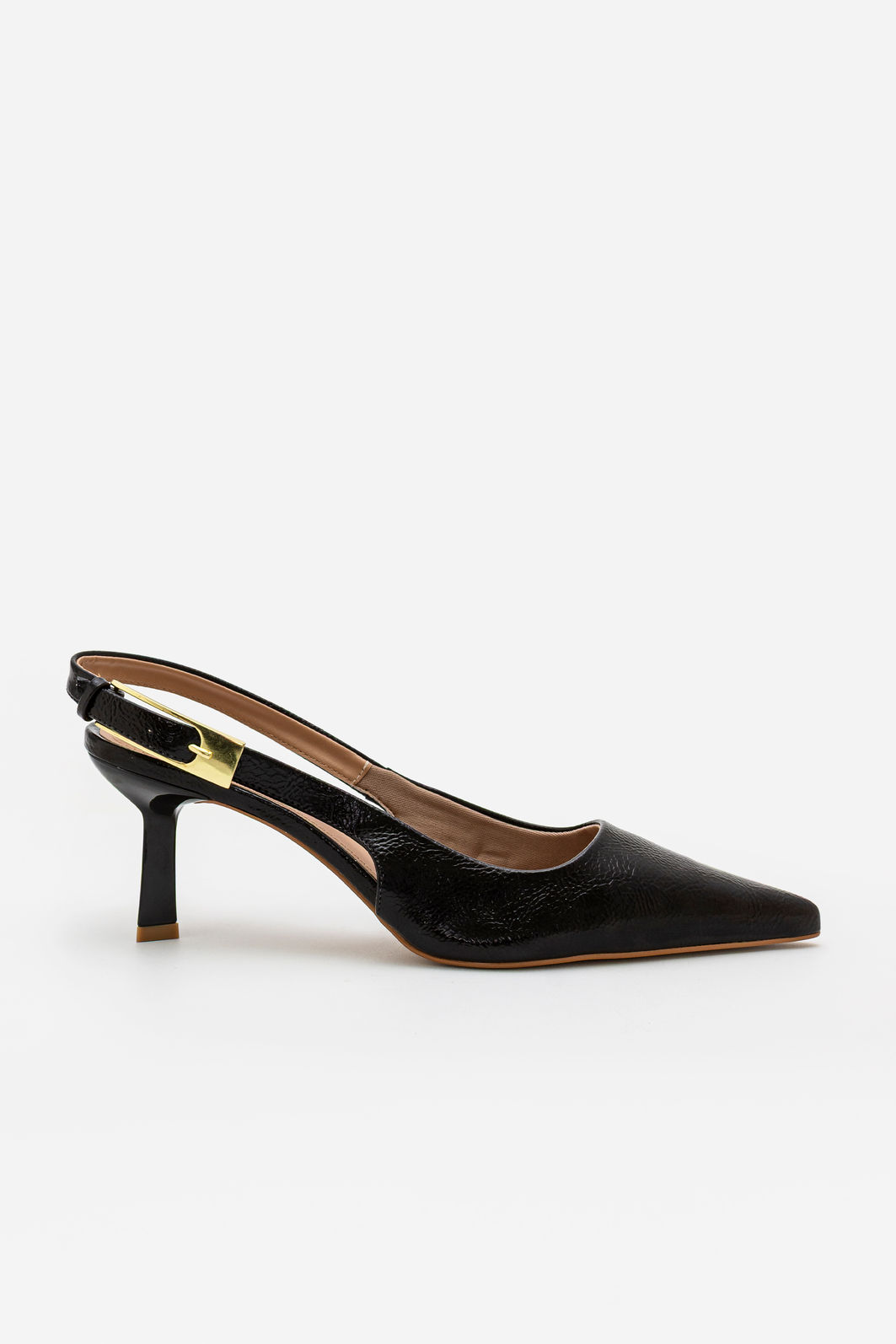 Slingback em Verniz com Fivela e Salto Geométrico Preto Slingback em Verniz com Fivela e Salto Geométrico Preto