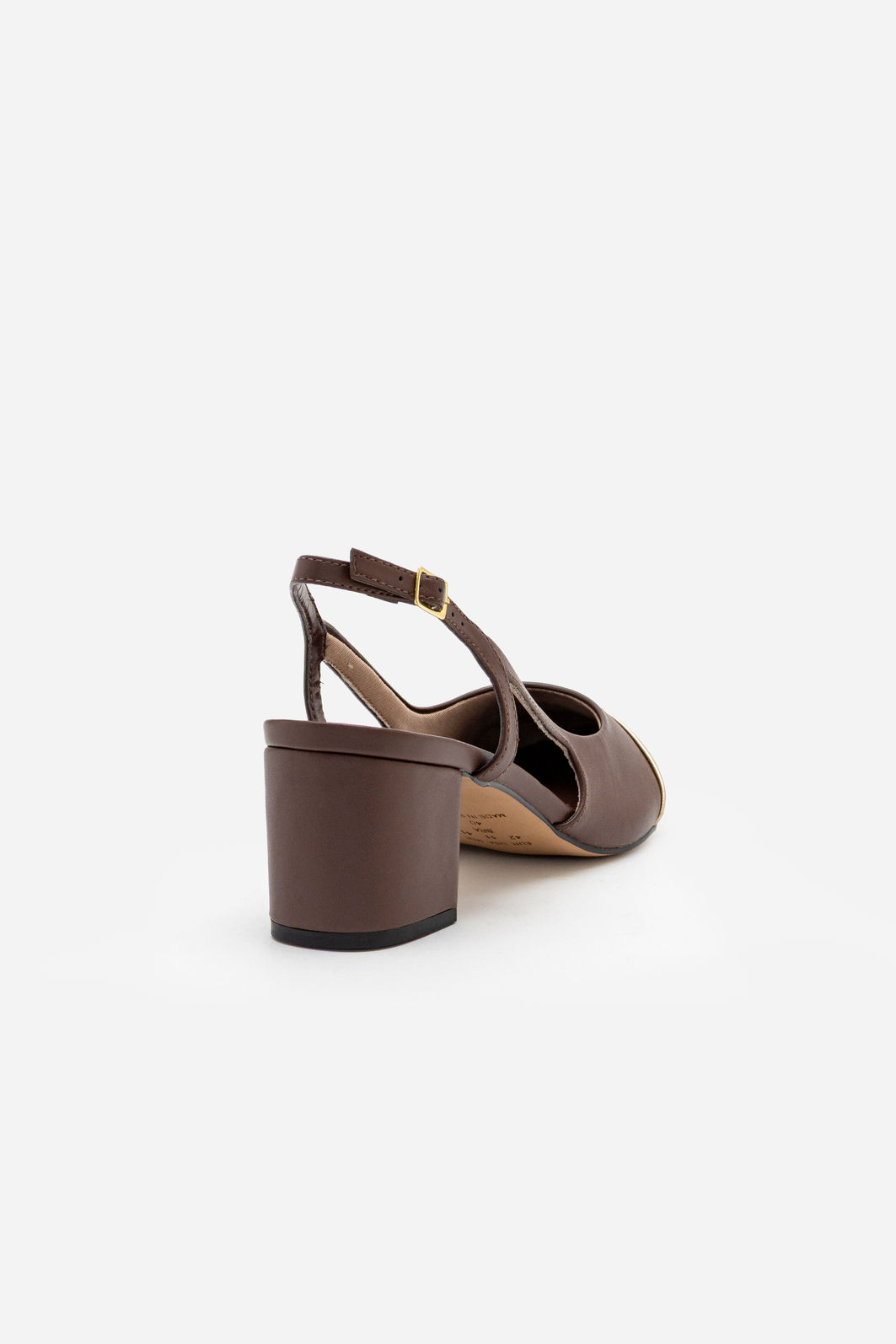Slingback com Biqueira Ouro e Salto Bloco Marrom Slingback com Biqueira Ouro e Salto Bloco Marrom