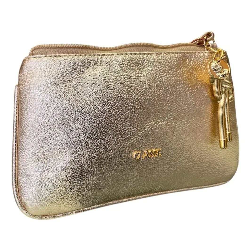 Bolsa em Couro com Enfeite Pequena Ouro Bolsa em Couro com Enfeite Pequena Ouro