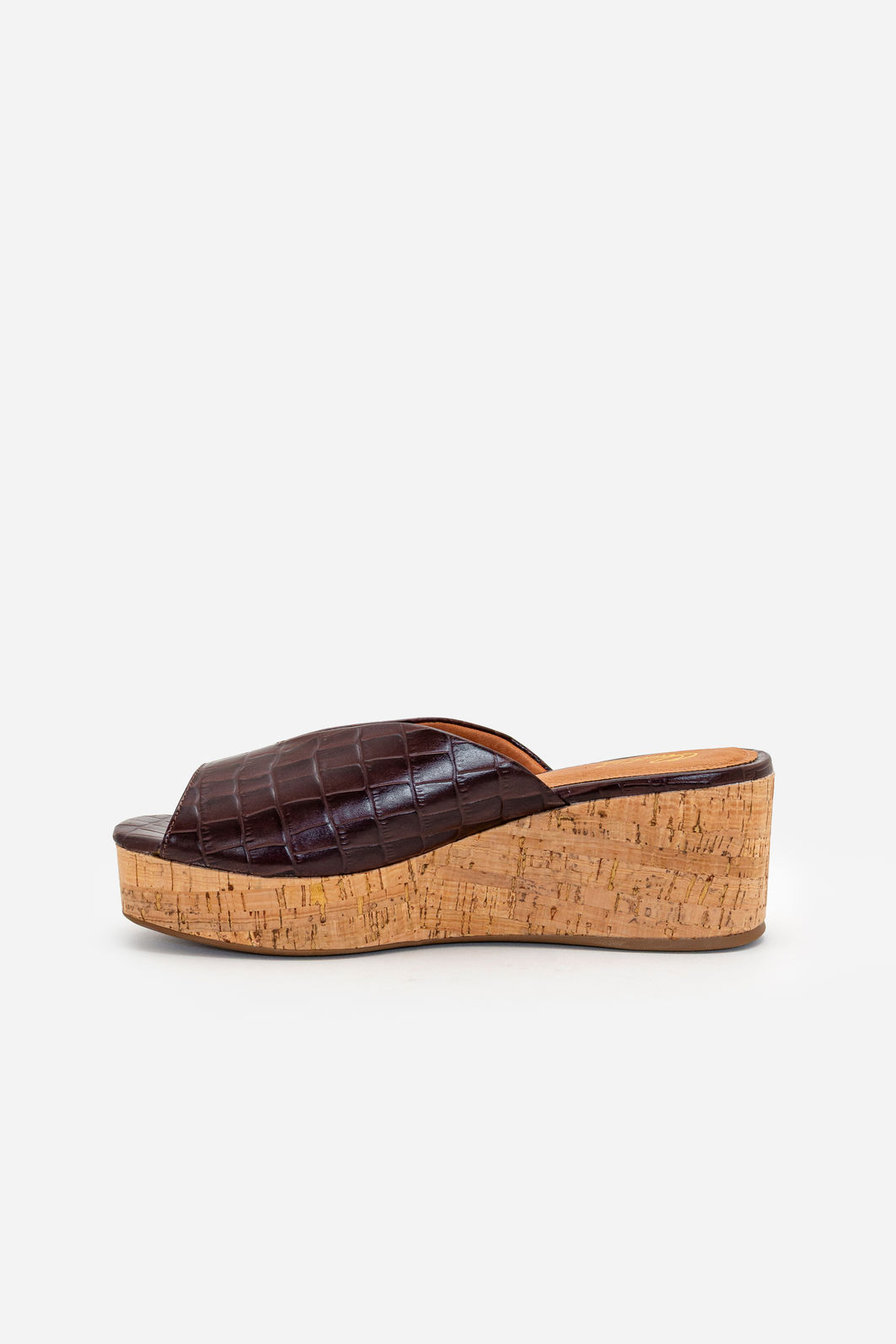 Mule em Croco com Salto Anabela Cortiça Marrom Mule em Croco com Salto Anabela Cortiça Marrom