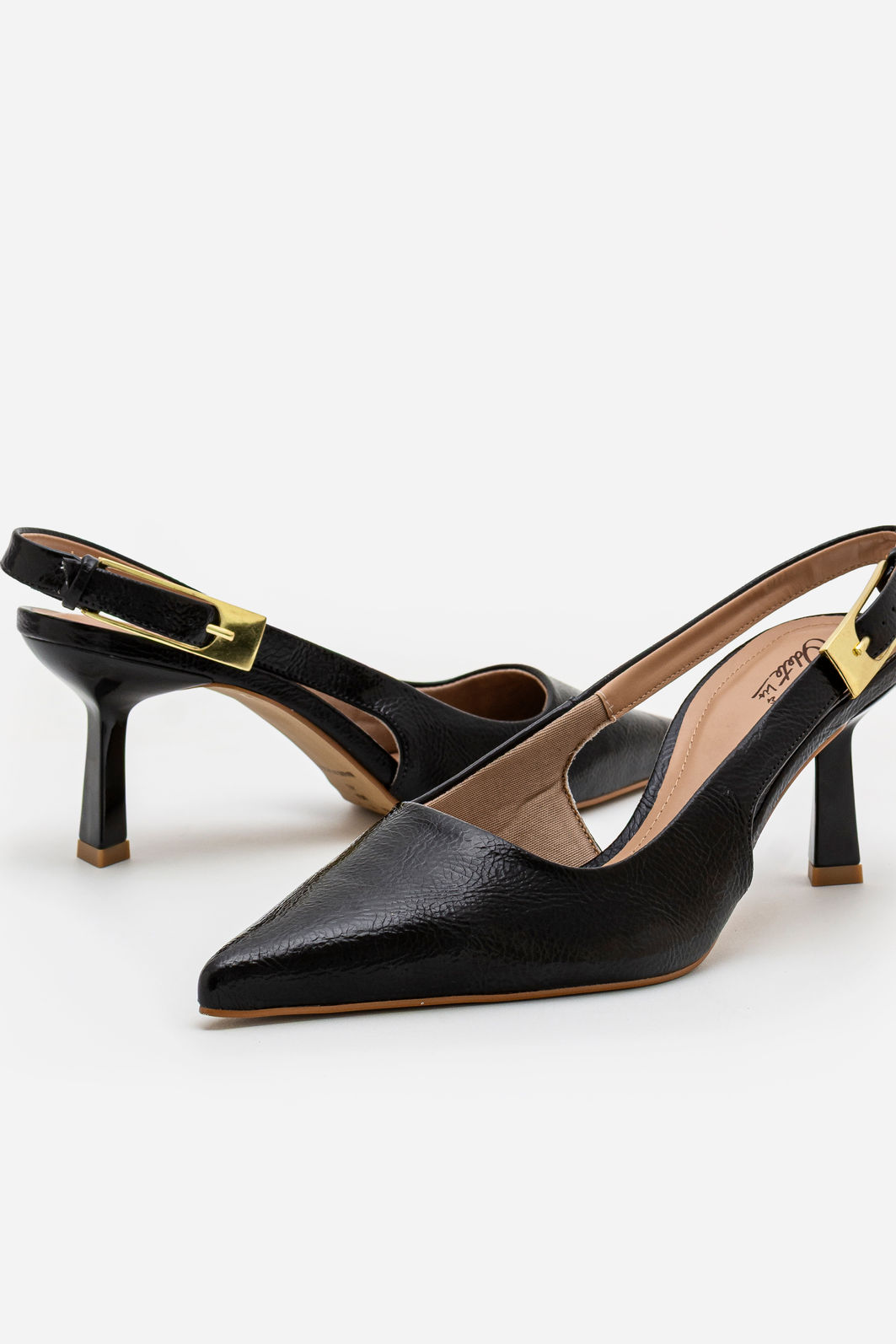 Slingback em Verniz com Fivela e Salto Geométrico Preto Slingback em Verniz com Fivela e Salto Geométrico Preto