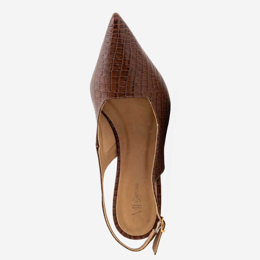 Slingback em Couro com Salto Cromado Marrom Slingback em Couro com Salto Cromado Marrom