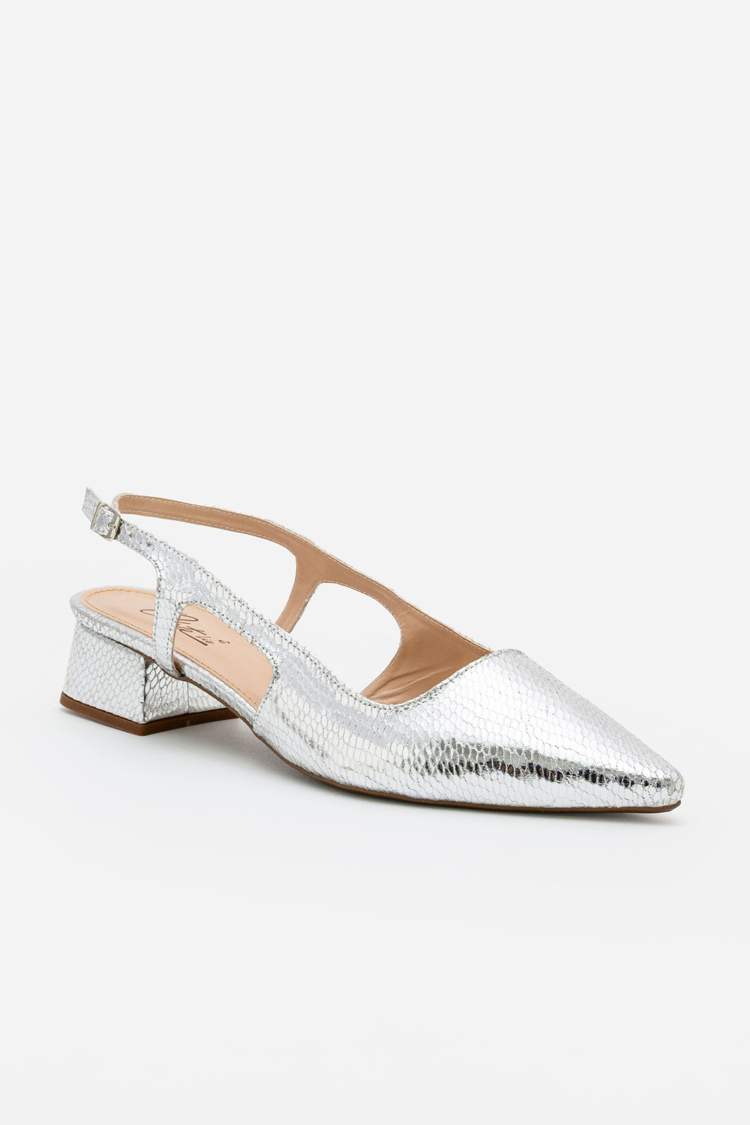 Slingback Texturizado com Salto Baixo Prata Slingback Texturizado com Salto Baixo Prata