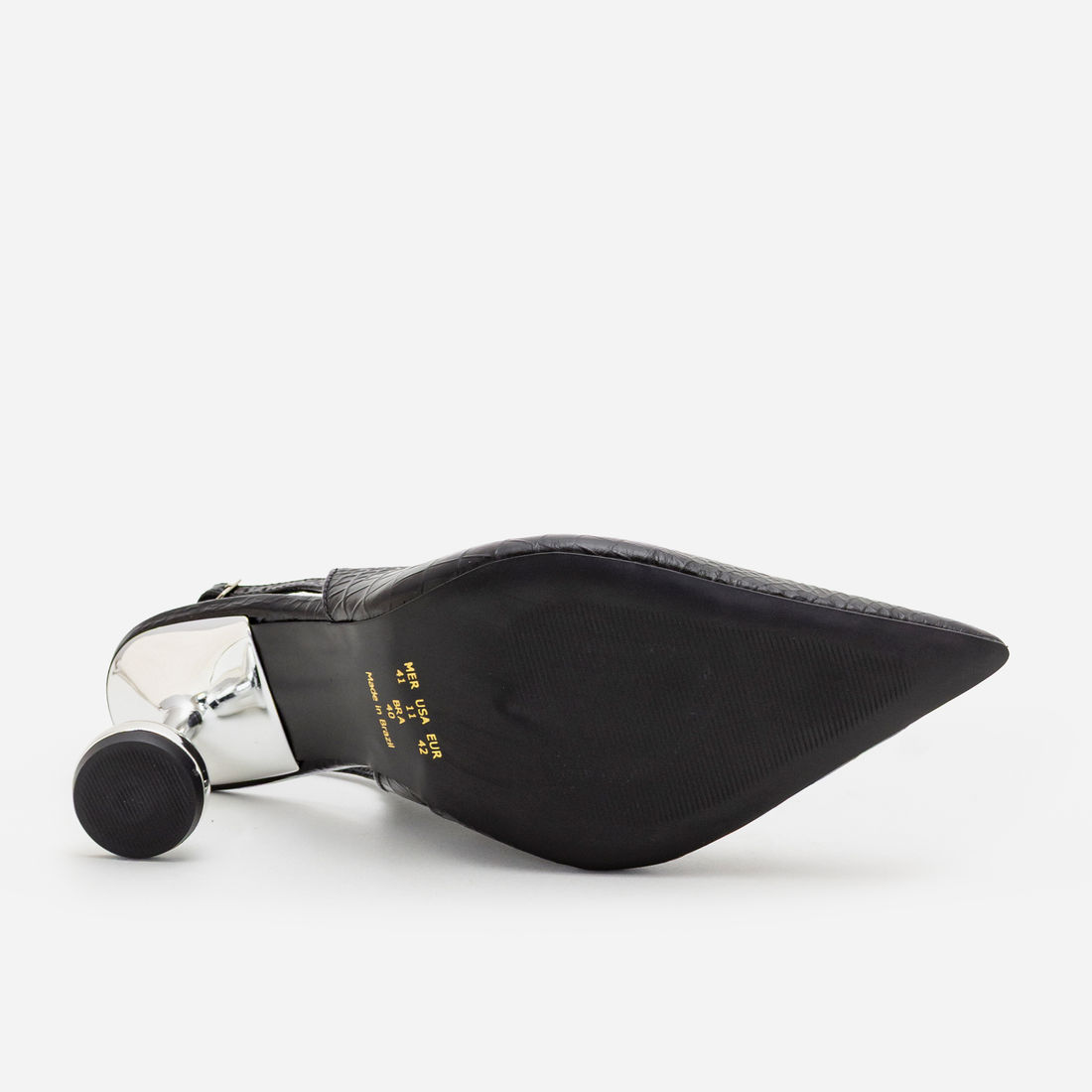 Slingback em Couro com Salto Cromado Preto Slingback em Couro com Salto Cromado Preto