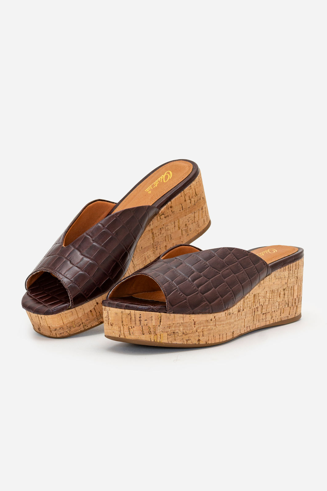 Mule em Croco com Salto Anabela Cortiça Marrom Mule em Croco com Salto Anabela Cortiça Marrom