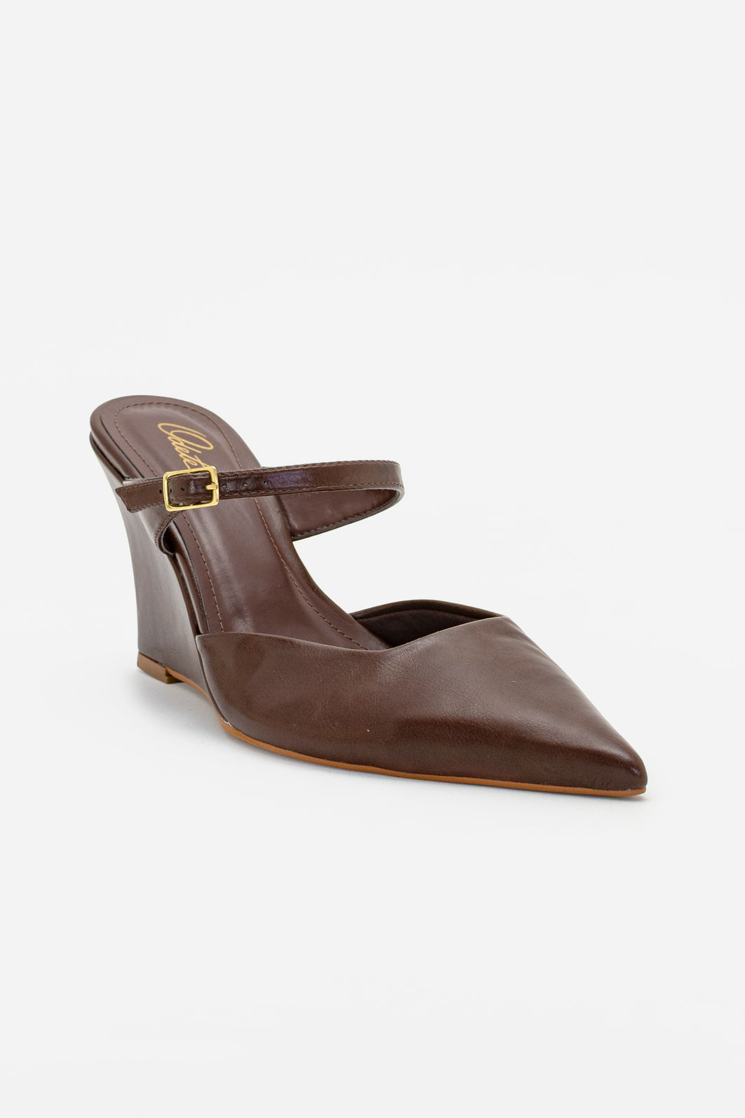 Mule de Bico Fino com Salto Anabela Moderno Marrom Mule de Bico Fino com Salto Anabela Moderno Marrom