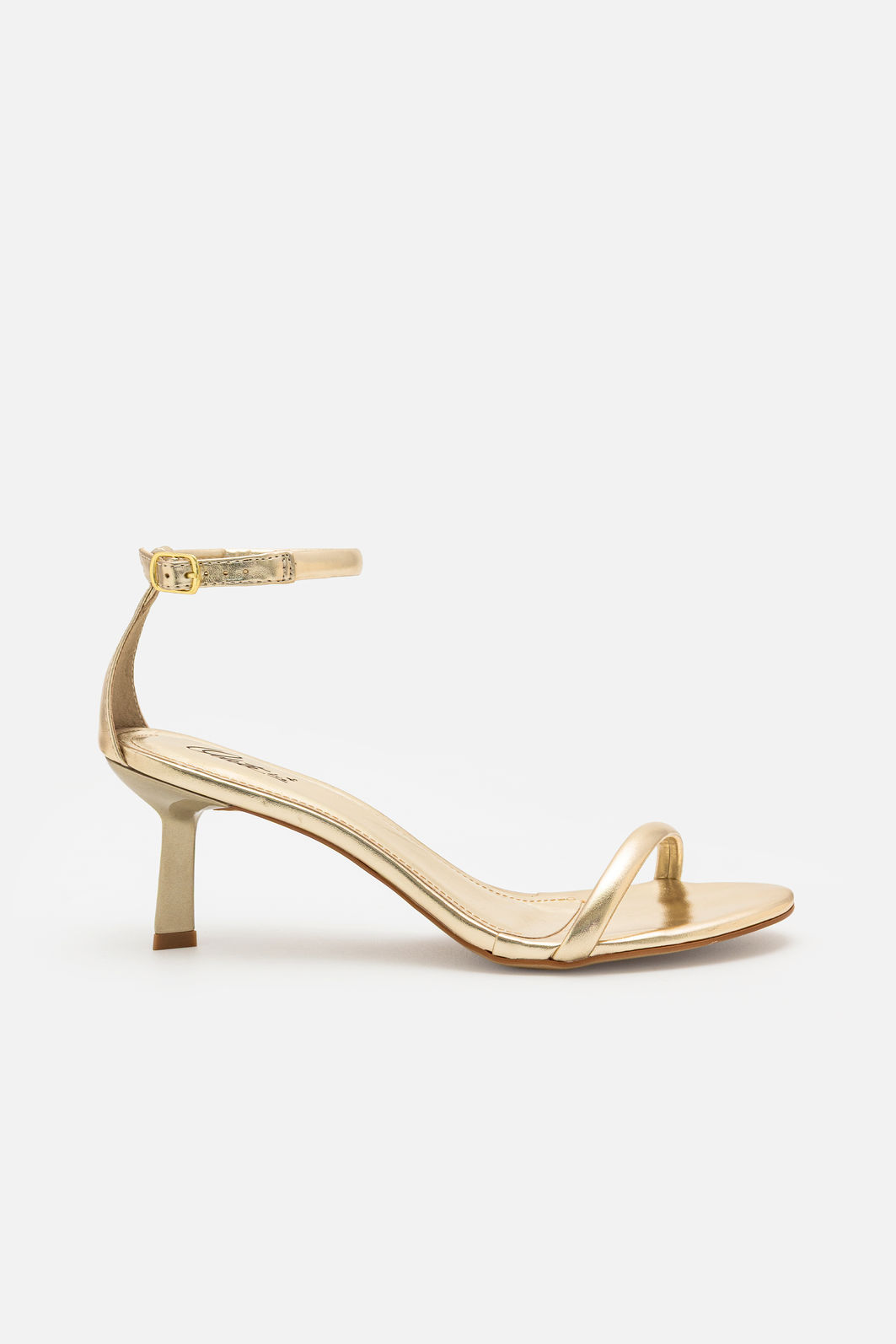 Sandália Delicada com Tira Fina com Salto Geométrico Ouro Sandália Delicada com Tira Fina com Salto Geométrico Ouro