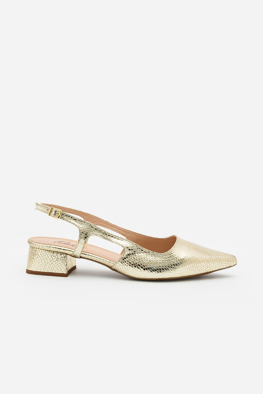 Slingback Texturizado com Salto Baixo Champagne Slingback Texturizado com Salto Baixo Champagne