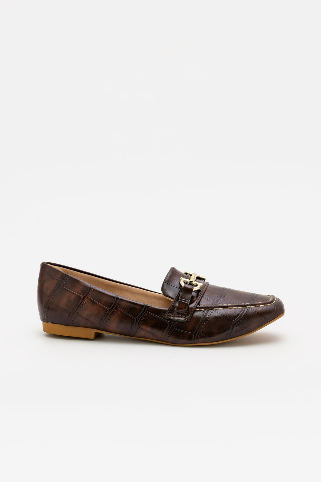 Mocassim Tradicional em Croco com Detalhe Metálico Marrom Mocassim Tradicional em Croco com Detalhe Metálico Marrom