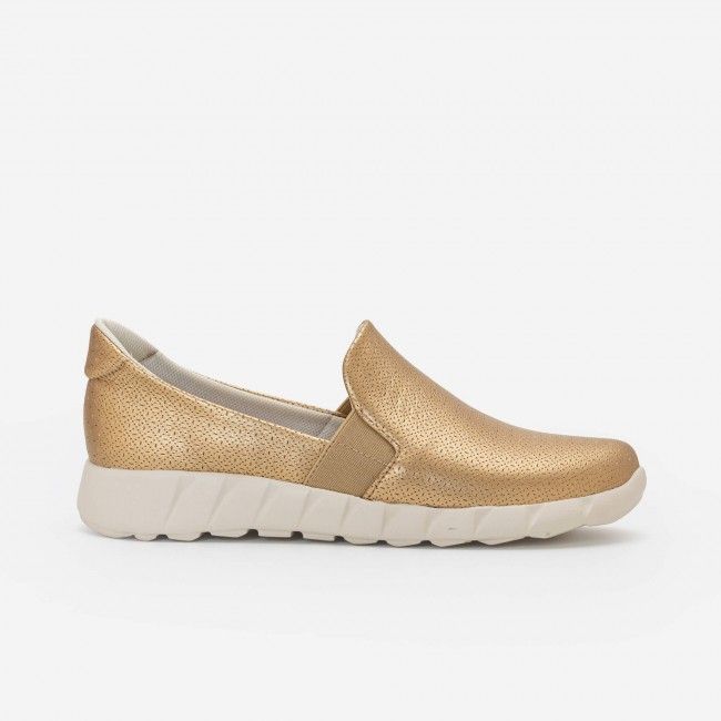 Tênis Slip On Comfort em Material Texturizado Champagne