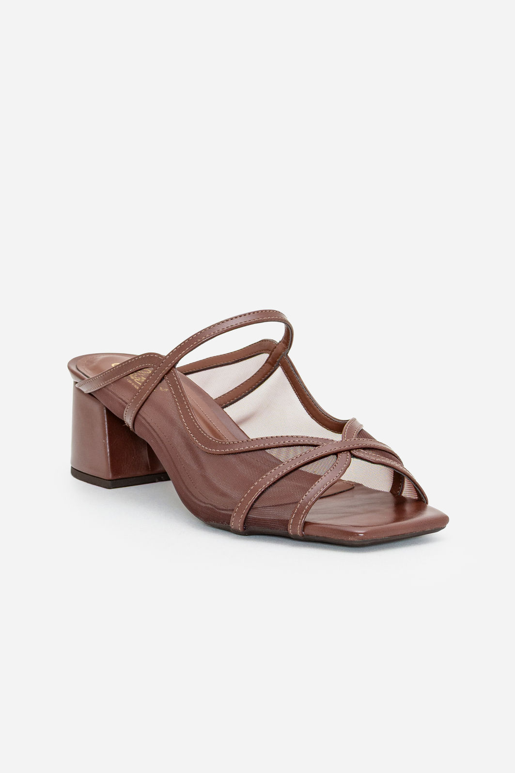 Mule com Tela e Salto Bloco Moderno Marrom Mule com Tela e Salto Bloco Moderno Marrom
