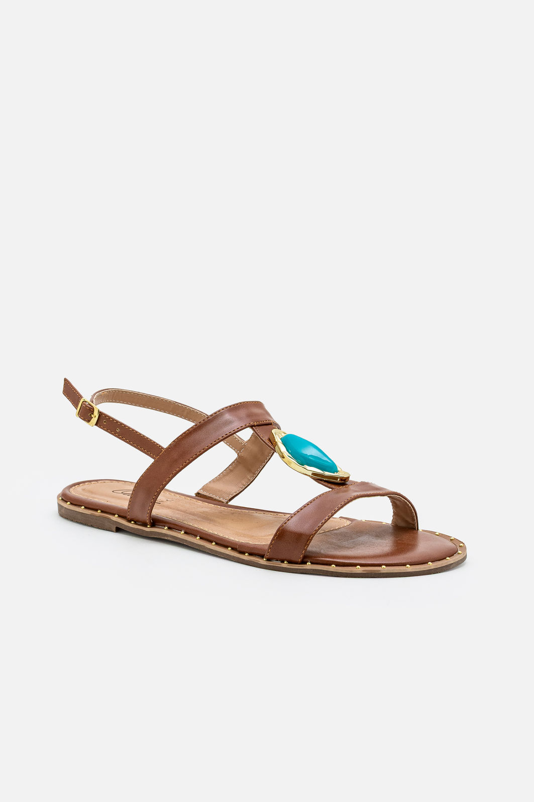 Rasteira Moderna com Pedra Azul Tostado Rasteira Moderna com Pedra Azul Tostado