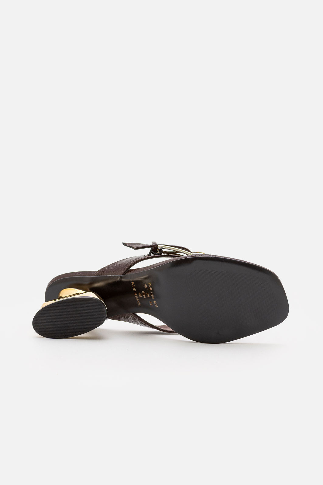 Mule Verniz com Salto Cromado Café Mule Verniz com Salto Cromado Café