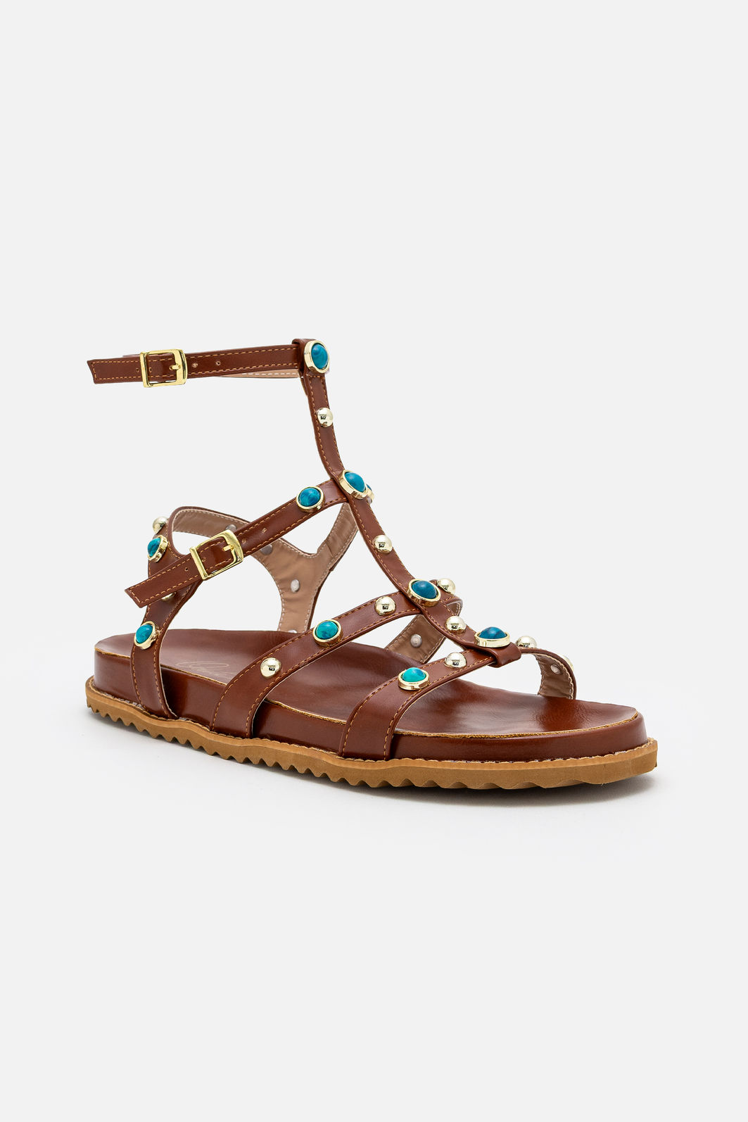 Papete Moderna com Rebites e Pedras Azuis Tostado Papete Moderna com Rebites e Pedras Azuis Tostado