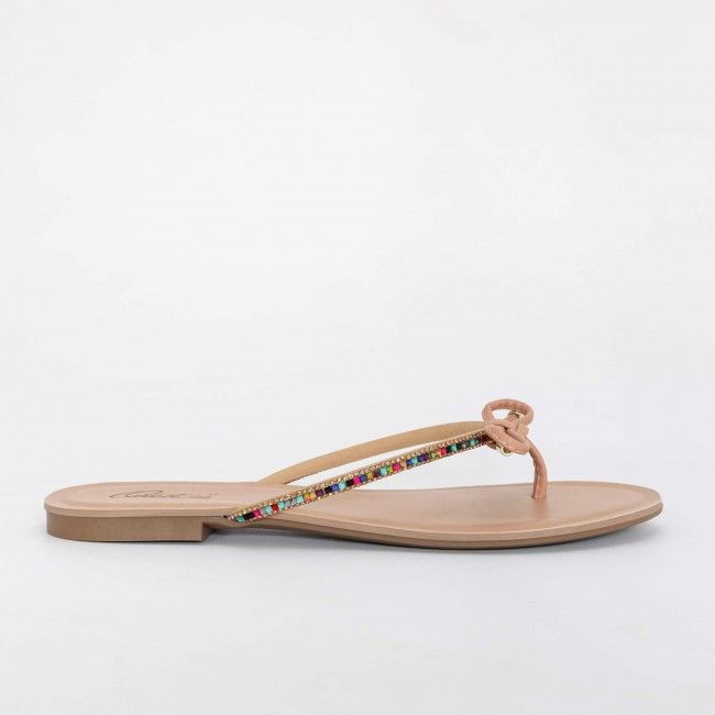 Rasteira Prática com Lacinho e Pedraria Colorida Bege Rasteira Prática com Lacinho e Pedraria Colorida Bege