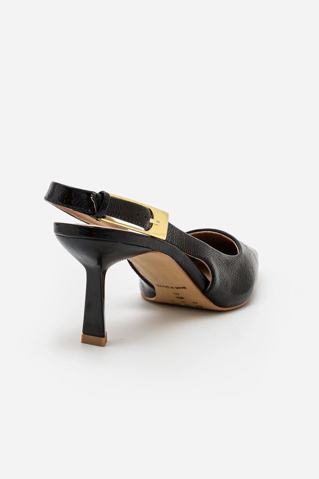 Slingback em Verniz com Fivela e Salto Geométrico Preto Slingback em Verniz com Fivela e Salto Geométrico Preto