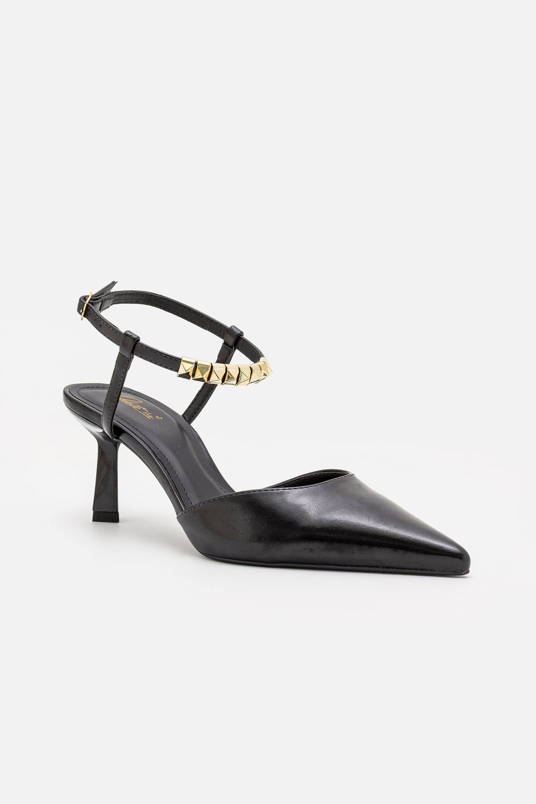 Slingback com Spikes Removíveis e Salto Geométrico Preto Slingback com Spikes Removíveis e Salto Geométrico Preto