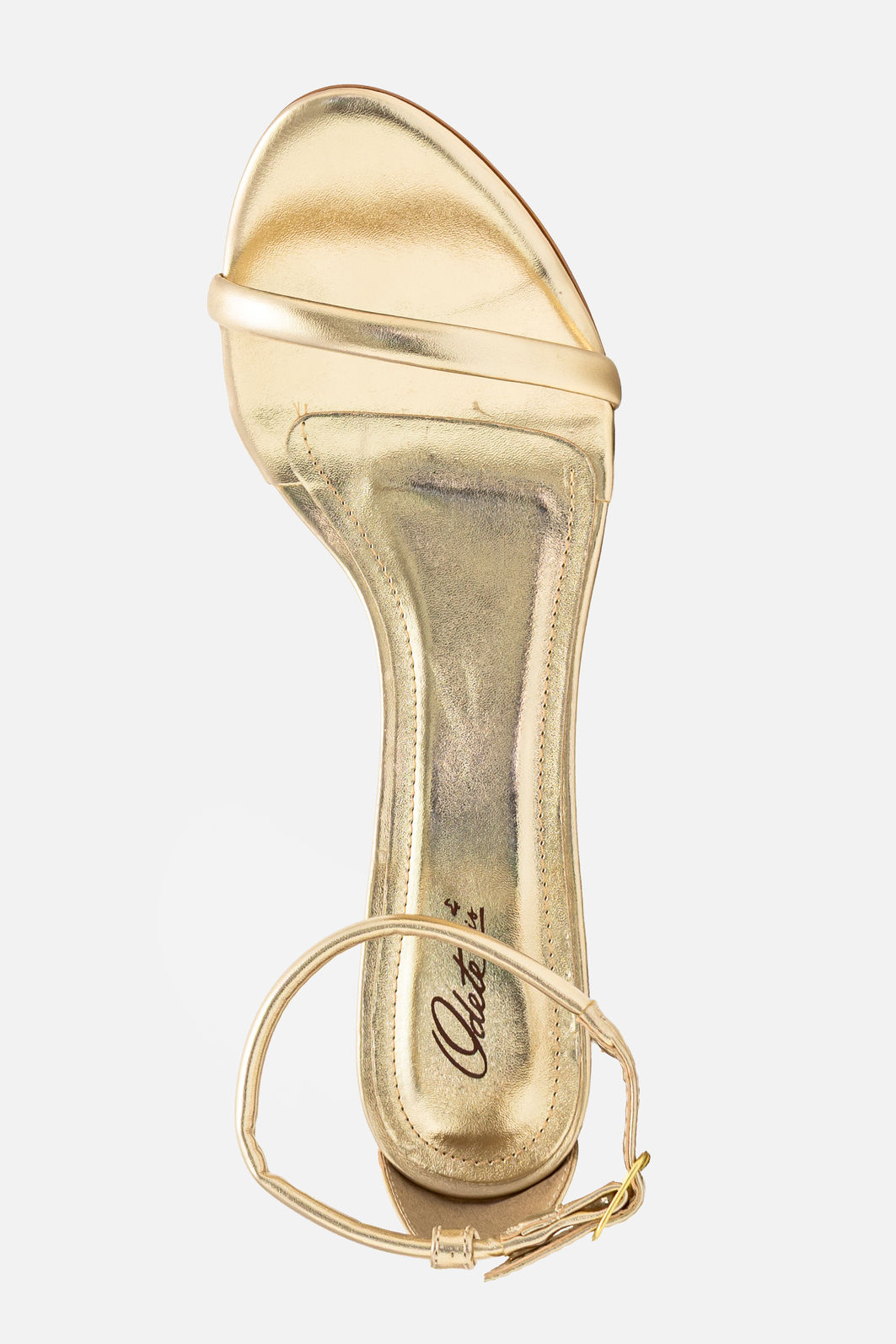 Sandália Delicada com Tira Fina com Salto Geométrico Ouro Sandália Delicada com Tira Fina com Salto Geométrico Ouro