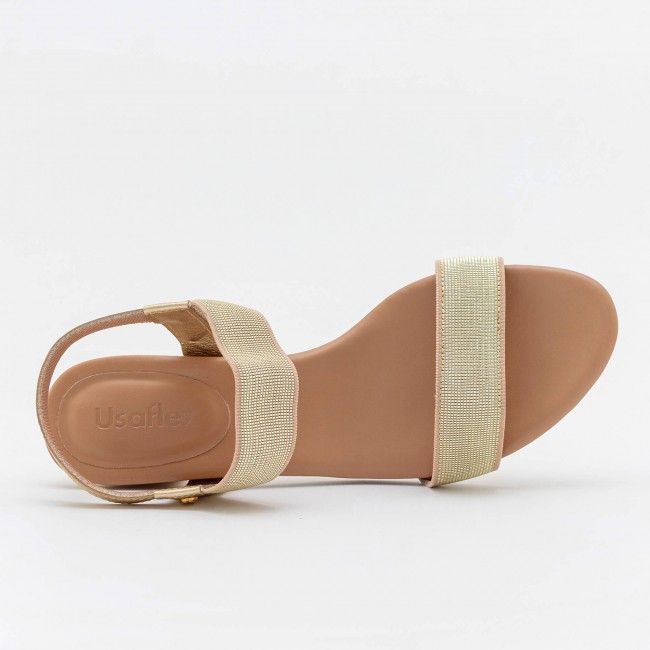 Sandália Usaflex Confortável com Salto Bloco Ouro