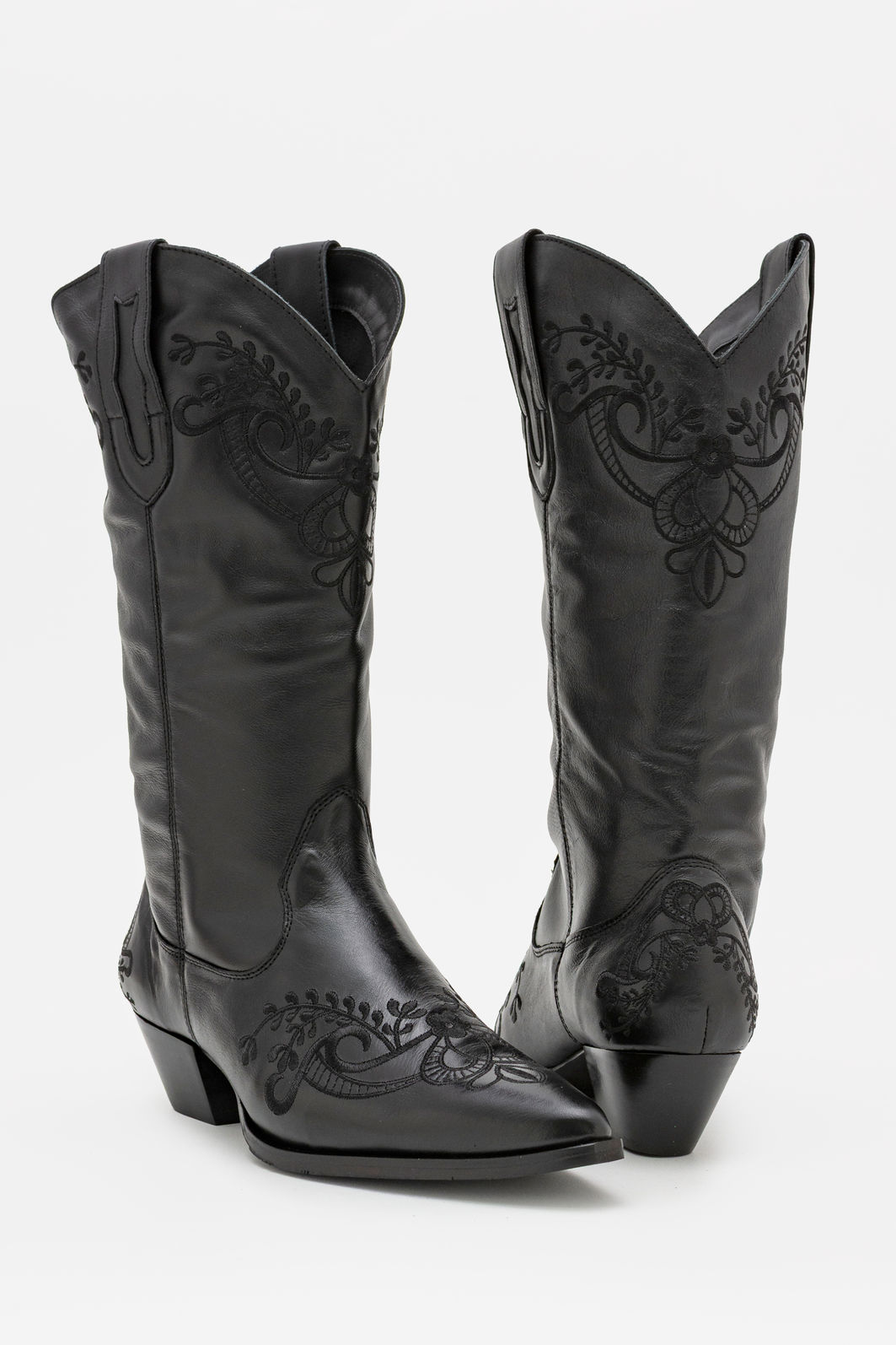 Bota Western em Couro com Bordados Preto Bota Western em Couro com Bordados Preto
