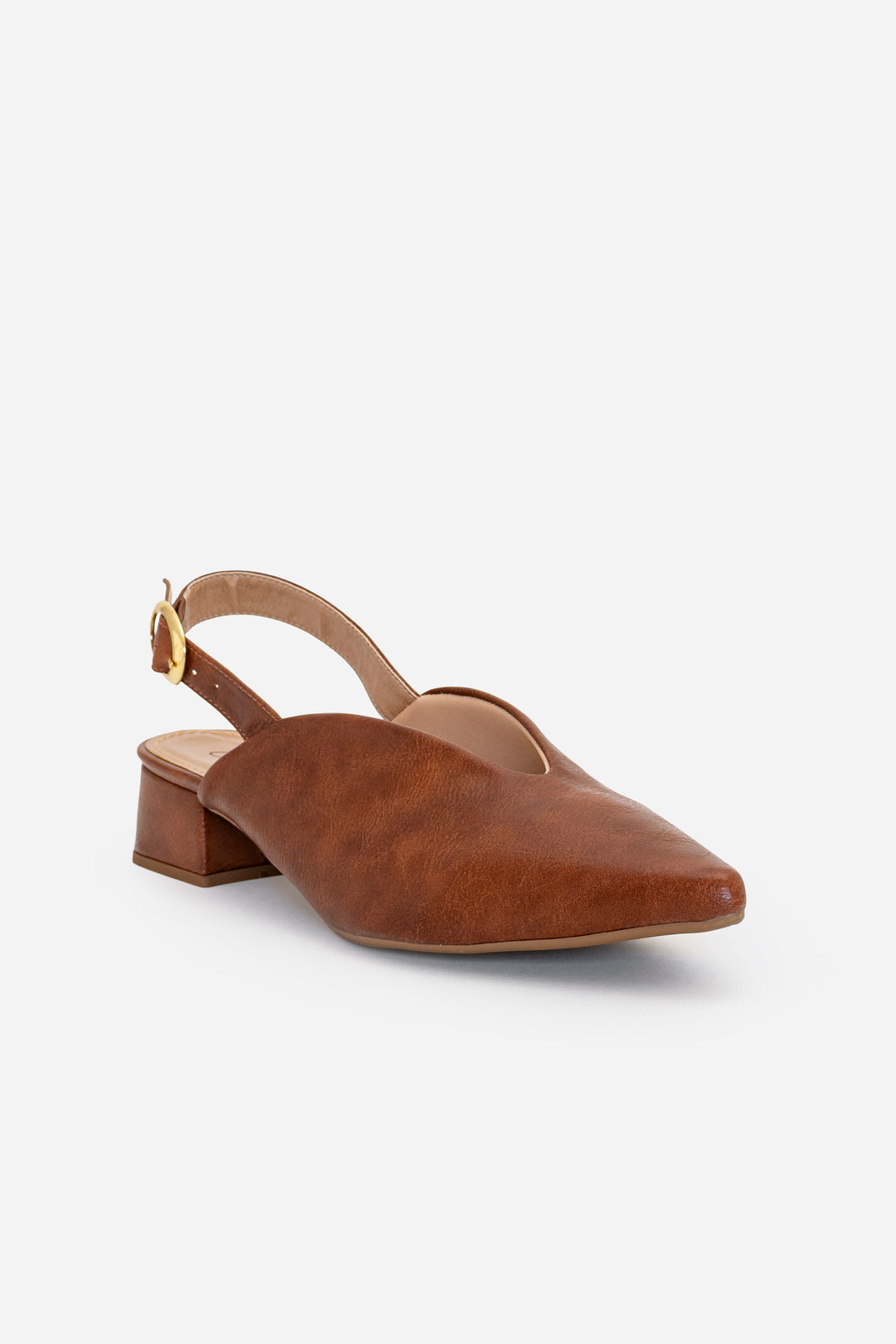 Slingback com Decote e Salto Baixo Tostado Slingback com Decote e Salto Baixo Tostado