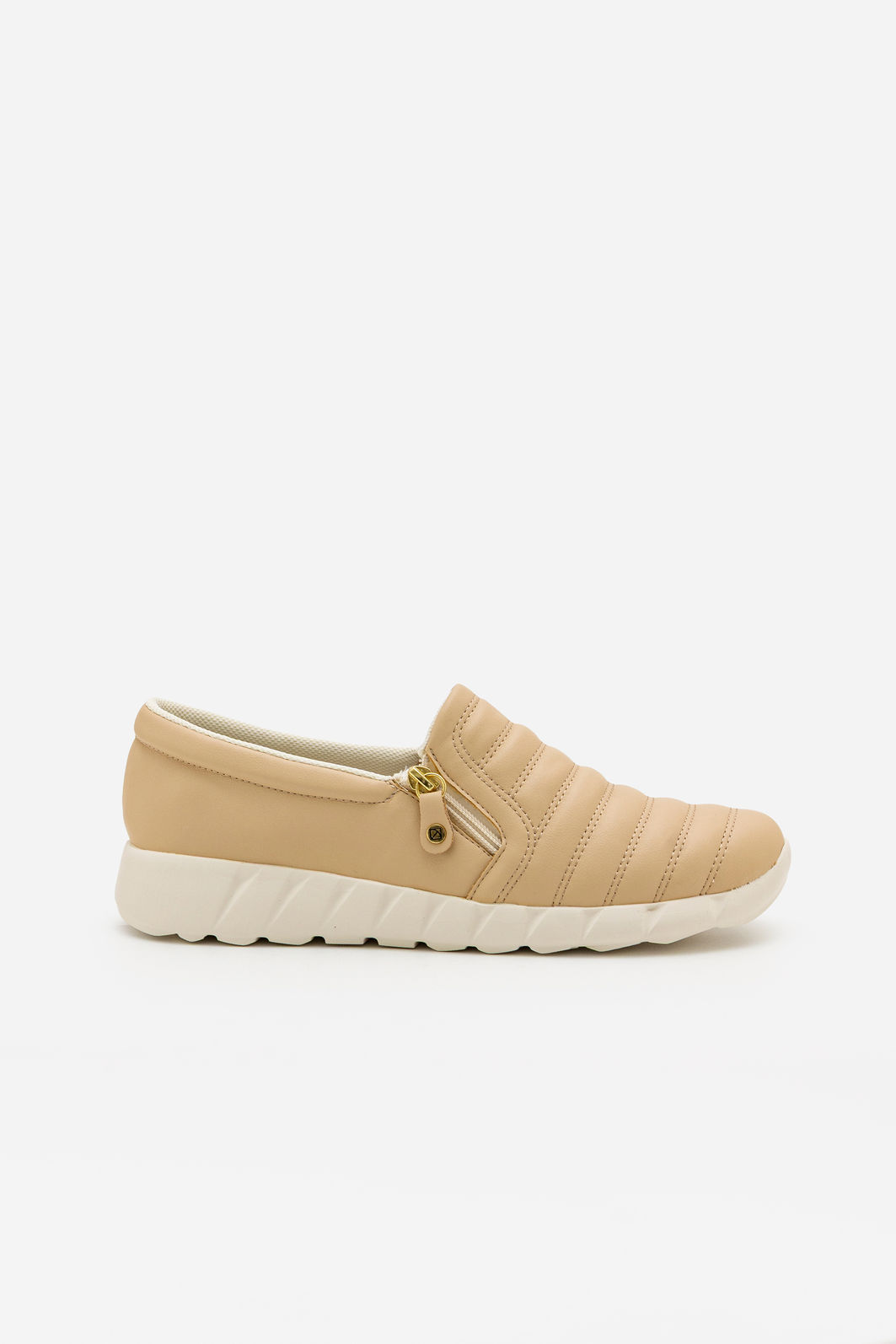 Tênis Slip On Piccadilly com Zíper Lateral Amêndoa Tênis Slip On Piccadilly com Zíper Lateral Amêndoa