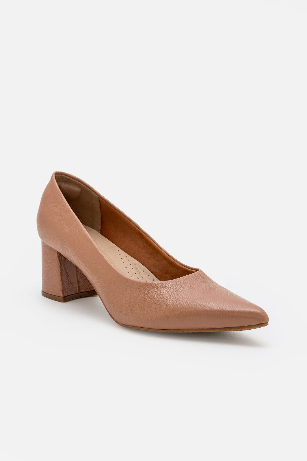 Scarpin Clássico em Couro com Salto Bloco Amêndoa Scarpin Clássico em Couro com Salto Bloco Amêndoa