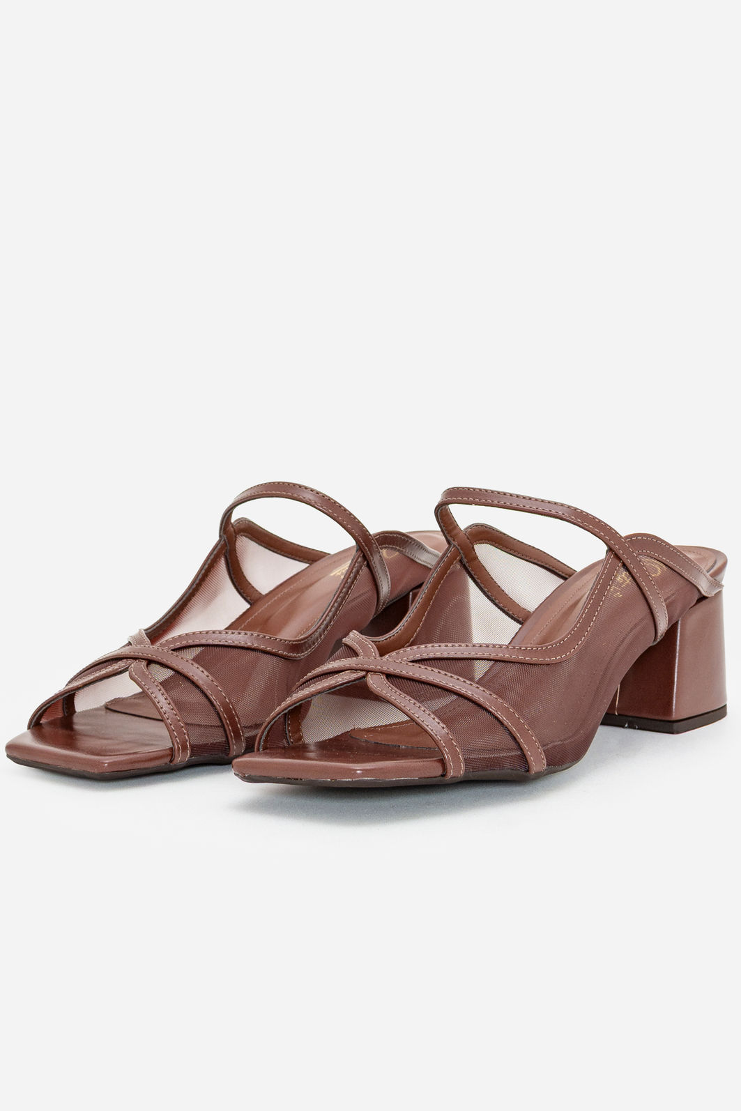 Mule com Tela e Salto Bloco Moderno Marrom Mule com Tela e Salto Bloco Moderno Marrom