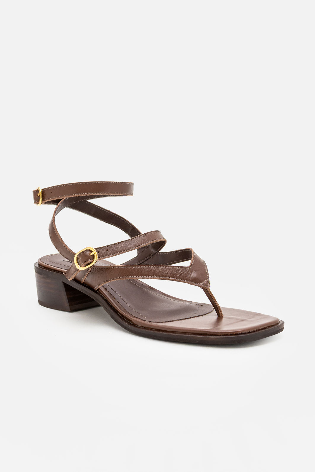 Sandália de Dedo com Tornozeleira em Couro Café