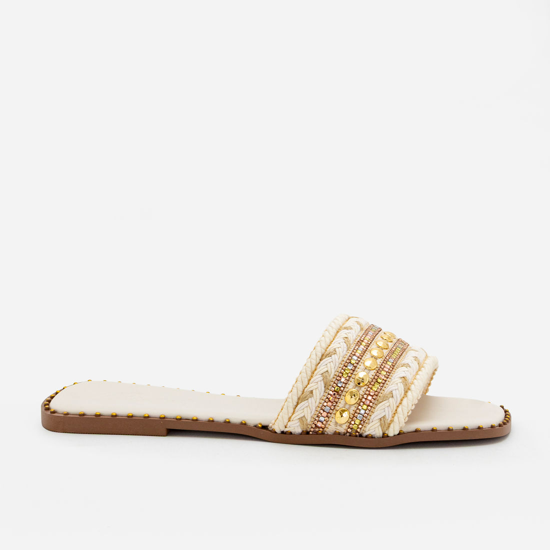 Rasteira com Tira Larga Bordada Off White Rasteira com Tira Larga Bordada Off White