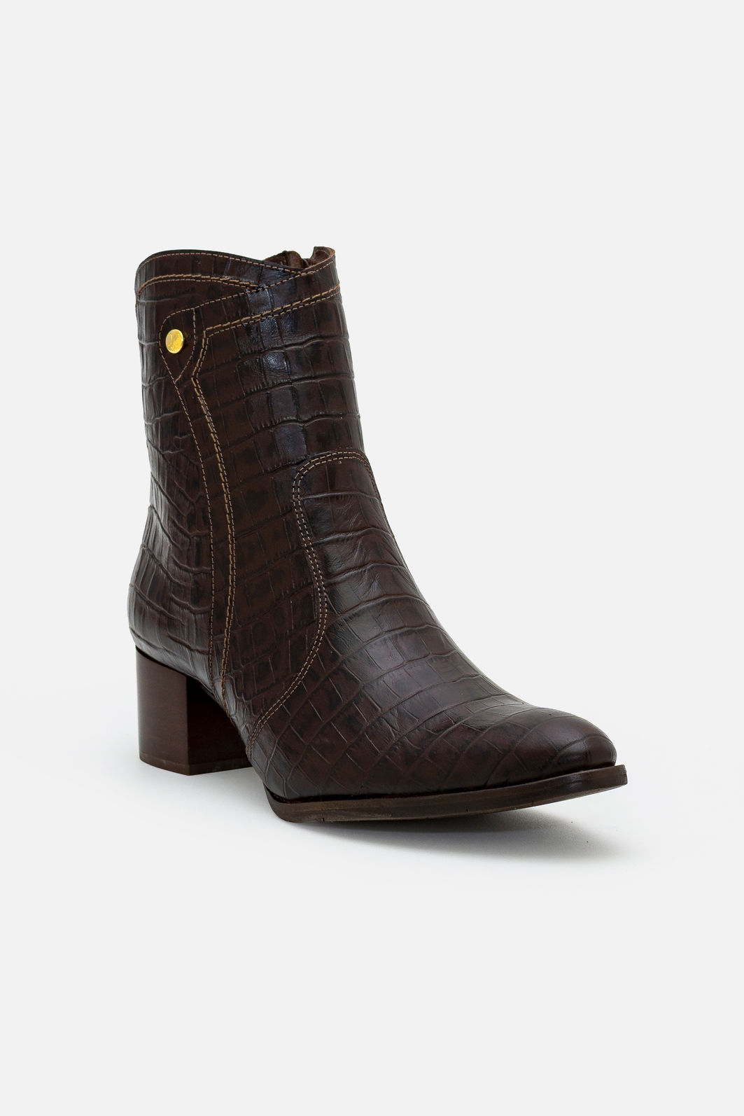 Bota em Couro Croco Elegante com Salto Bloco Café Bota em Couro Croco Elegante com Salto Bloco Café