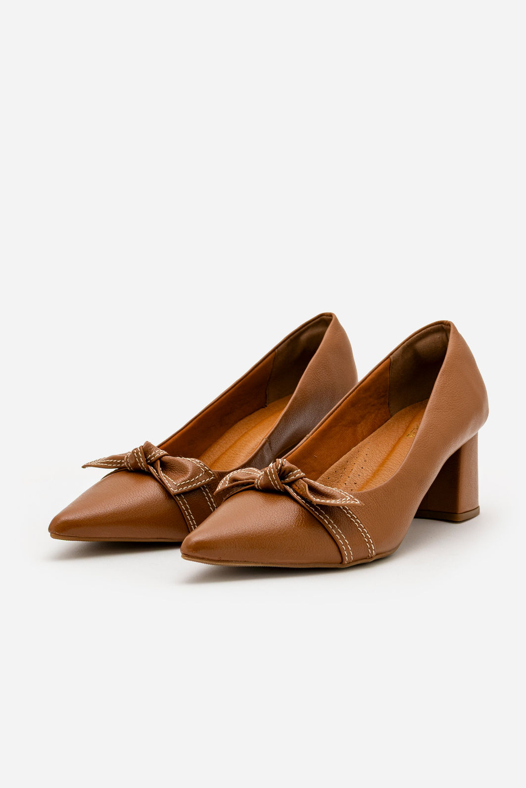 Scarpin Laço com Pesponto em Couro Caramelo Scarpin Laço com Pesponto em Couro Caramelo