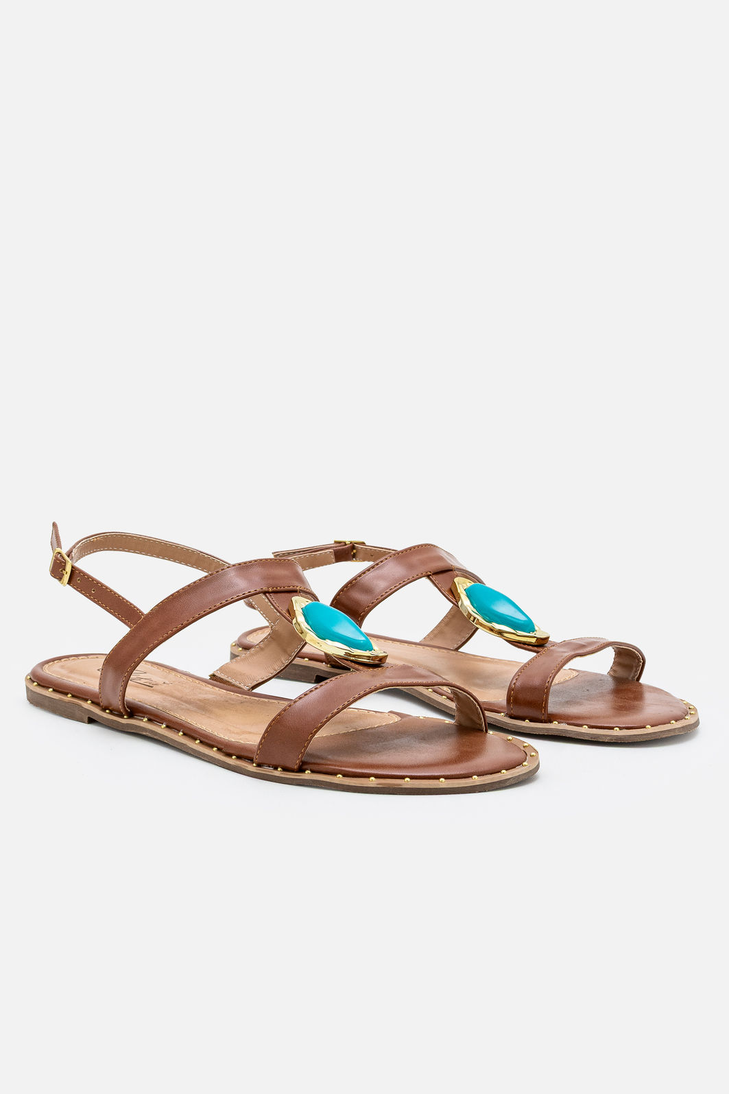 Rasteira Moderna com Pedra Azul Tostado Rasteira Moderna com Pedra Azul Tostado