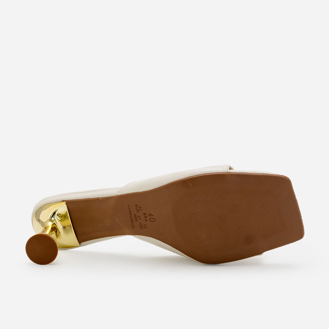 Mule com Enfeite e Salto Cromado Off White Mule com Enfeite e Salto Cromado Off White