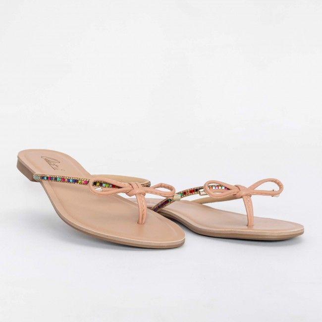 Rasteira Prática com Lacinho e Pedraria Colorida Bege Rasteira Prática com Lacinho e Pedraria Colorida Bege