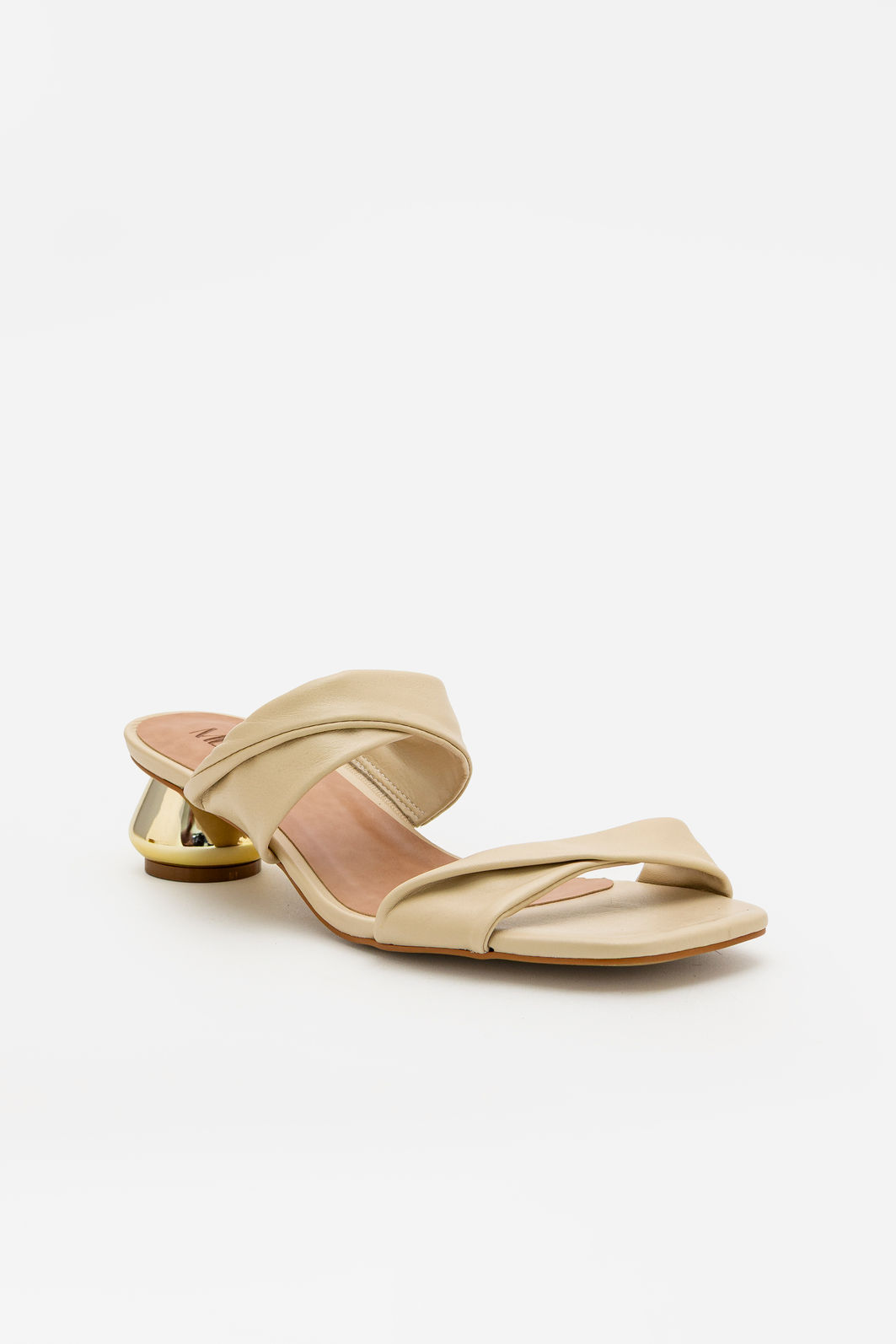 Mule em Couro com Salto Cromado Moderno Off White Mule em Couro com Salto Cromado Moderno Off White