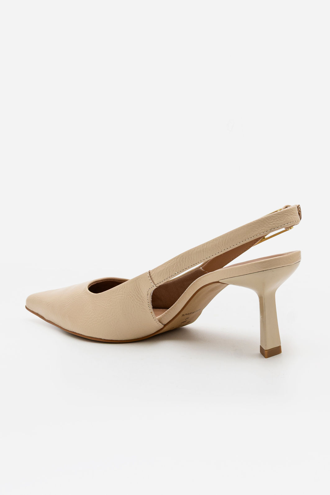 Slingback em Verniz com Fivela e Salto Geométrico Amêndoa Slingback em Verniz com Fivela e Salto Geométrico Amêndoa