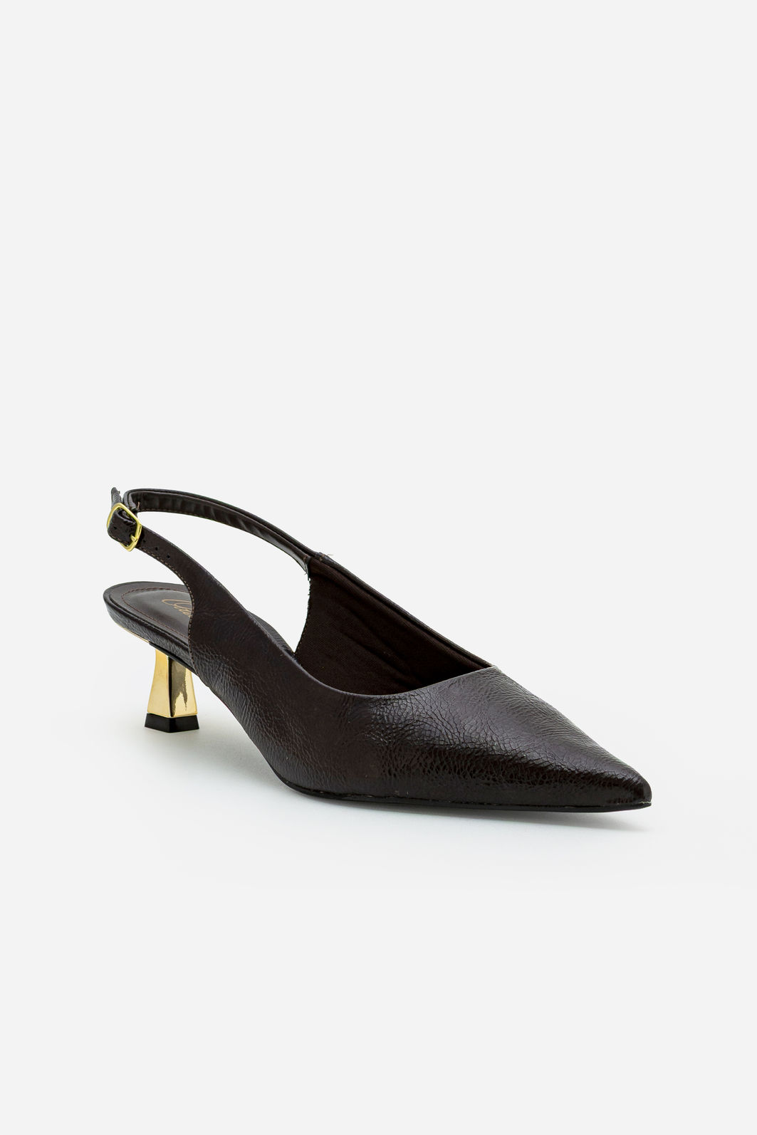Slingback em Verniz com Salto Cromado Marrom Slingback em Verniz com Salto Cromado Marrom