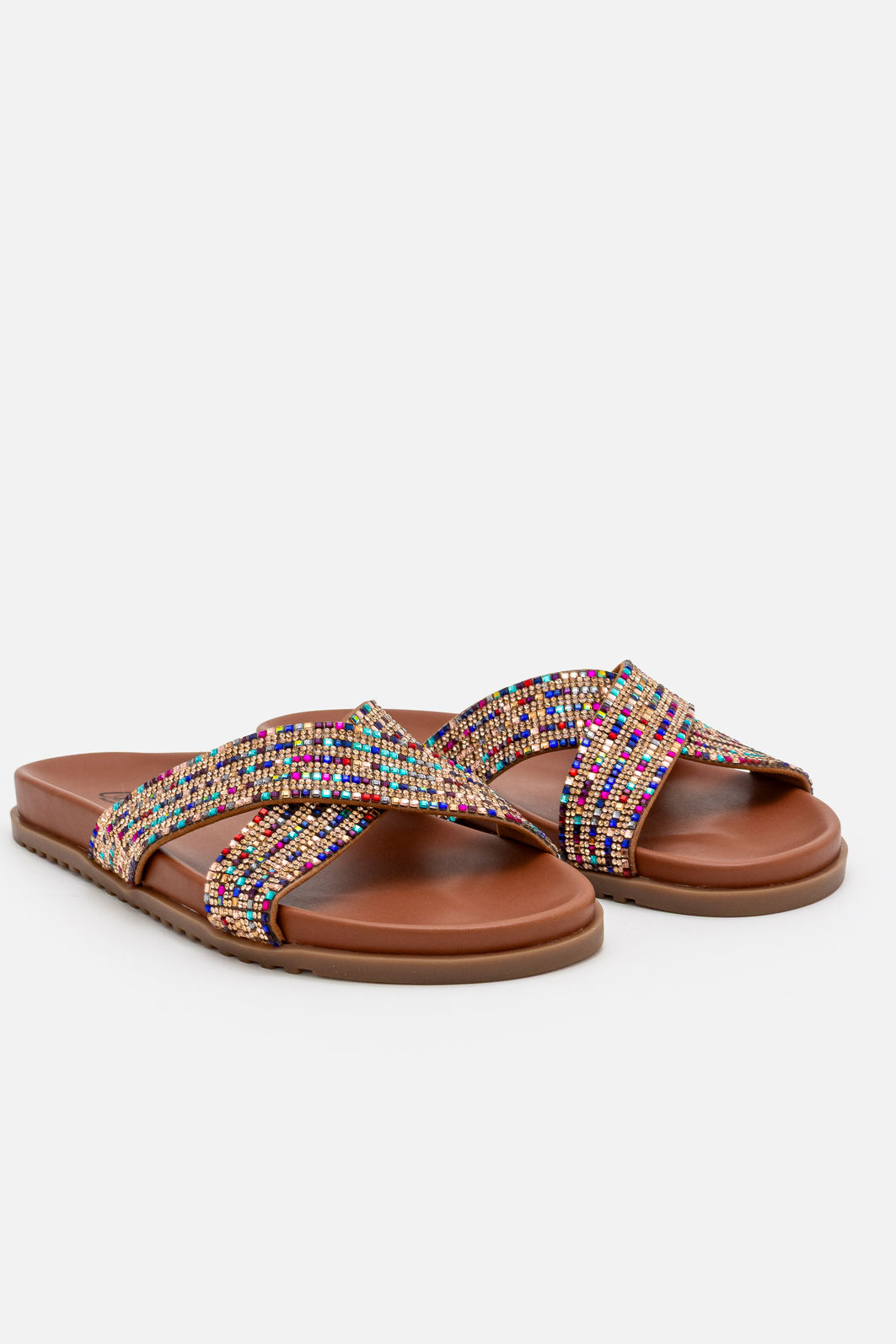 Papete Tiras Cruzadas com Pedraria Tostado Papete Tiras Cruzadas com Pedraria Tostado