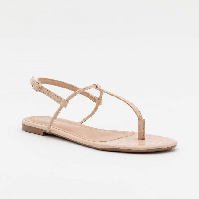 Rasteira Básica Tiras Minimalista Amêndoa