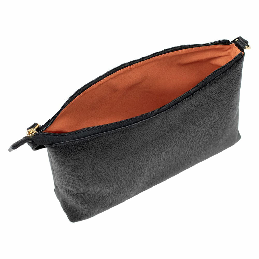 Bolsa Transversal em Couro Preta Bolsa Transversal em Couro Preta